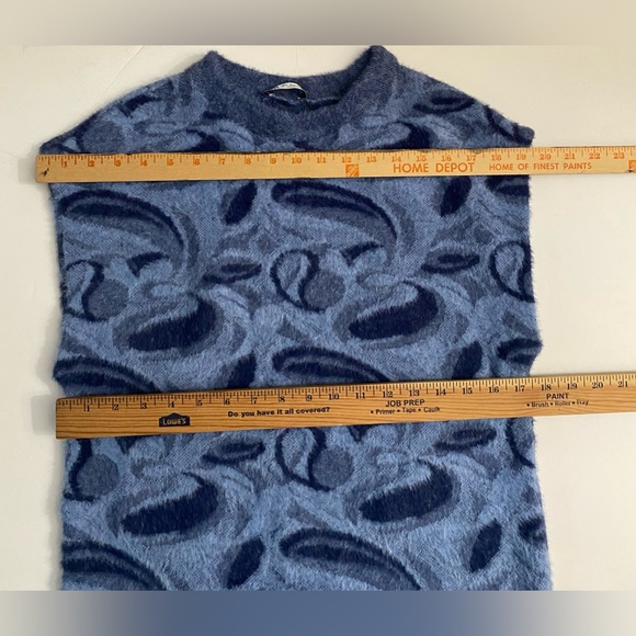 Zara Jacquard Blue Fuzzy Eyelash Knit Sweater Vest size Small - Picture 8 of 10